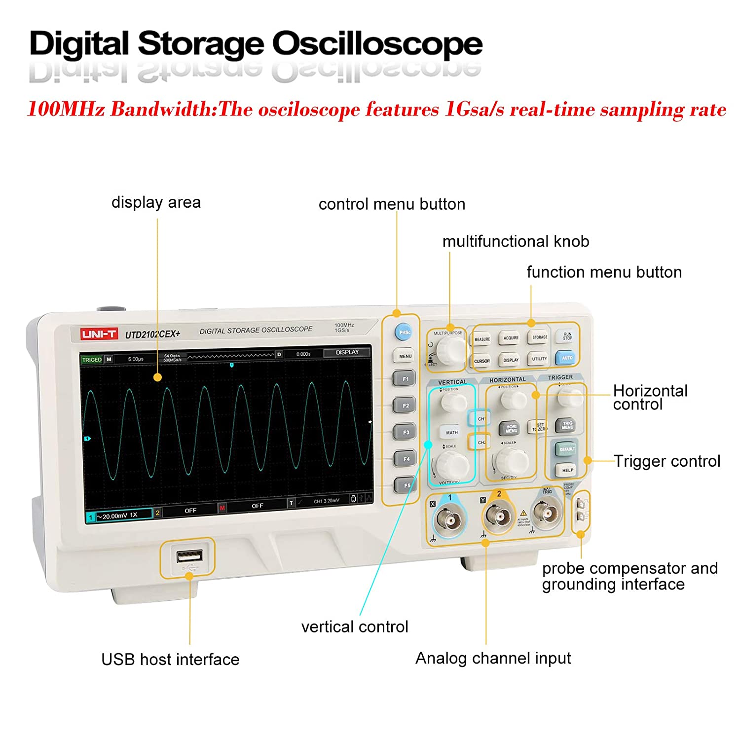 UTD2102CEX+ 실험실 및 전자 수리용 고정밀 1 - Digital Storage Oscilloscope 100Mhz 리뷰 및 가격