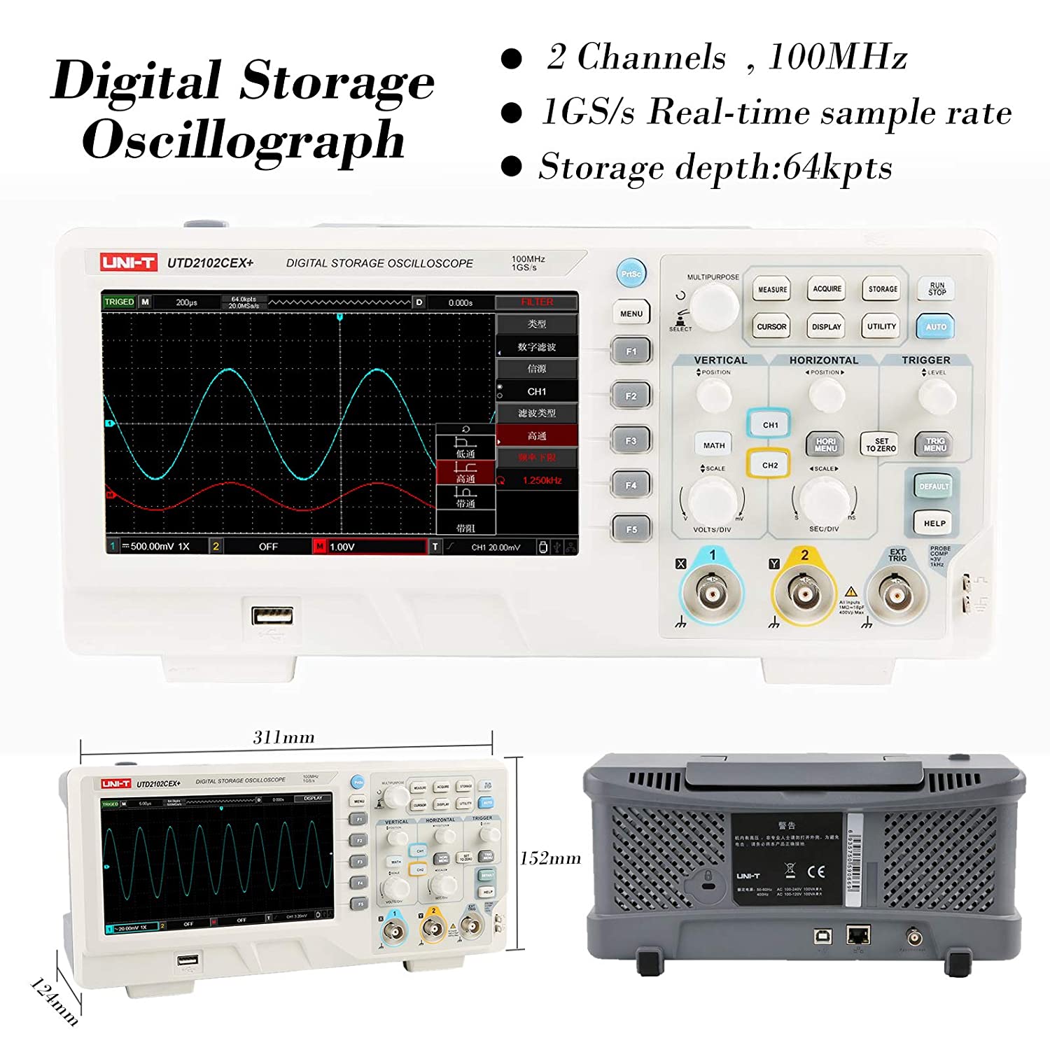 UTD2102CEX+ 실험실 및 전자 수리용 고정밀 1 - Digital Storage Oscilloscope 100Mhz 리뷰 및 가격