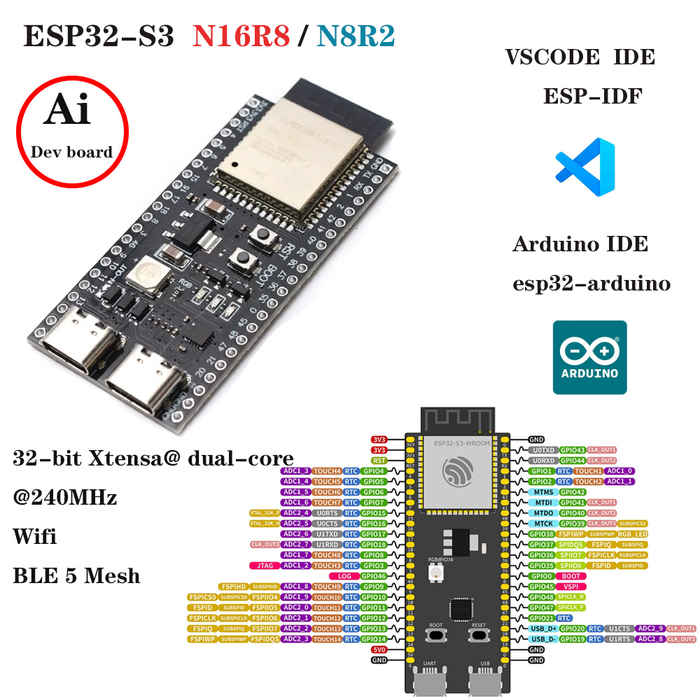 확장 어댑터 키트가 포함된 ESP32-S3 개발 보드  - Esp32 S3 Development Board Lot 리뷰 및 가격
